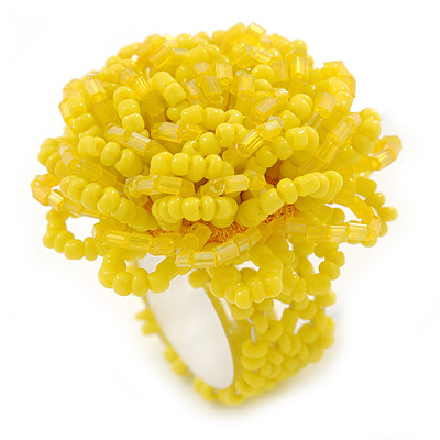 Yellow Glass Bead Flower Stretch Ring - 40mm Diameter - Large - main view