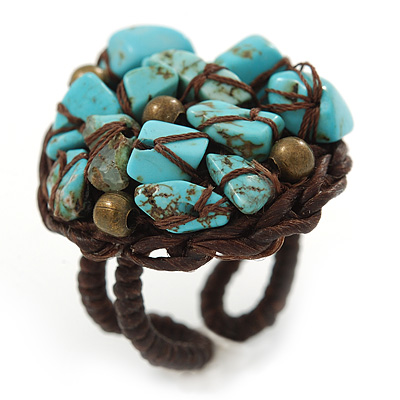 Dome Shape Turquoise Nugget Stone Wired Ring - 25mm D - 7/8 Adjustable - main view