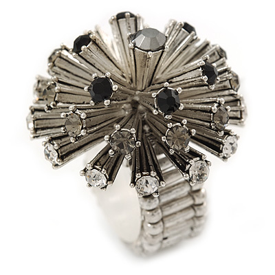Crystal 'Starburst' Flex Ring In Silver Tone - Size 7 - main view