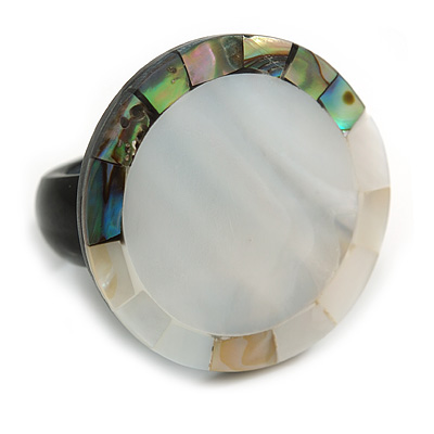 30mm/Silvery/Light Grey/Abalone Round Shape Sea Shell Ring/Handmade/ Slight Variation In Colour/Natural Irregularities