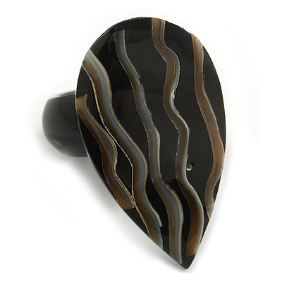 35mm/Black/Brown Teardrop Shape Sea Shell Ring/Handmade/ Slight Variation In Colour/Natural Irregularities - main view