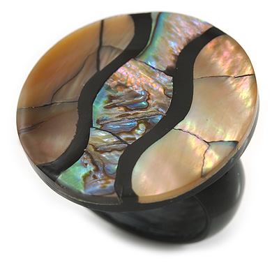 30mm/Beige/Natural/Black/Abalone Round Shape Sea Shell Ring/Handmade/ Slight Variation In Colour/Natural Irregularities - main view
