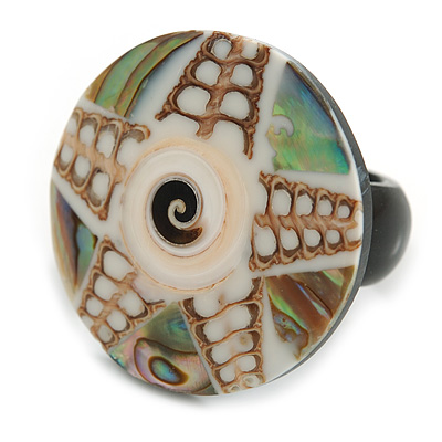 30mm/White/Natural/Abalone Round Shape Sea Shell Ring/Handmade/ Slight Variation In Colour/Natural Irregularities - main view