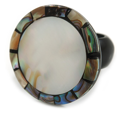 30mm/Silver/Grey/Abalone Round Shape Sea Shell Ring/Handmade/ Slight Variation In Colour/Natural Irregularities - main view