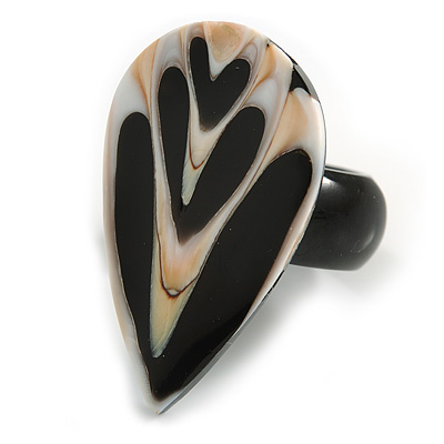 35mm/Black/White/Cream Teardrop Shape Sea Shell Ring/Handmade/ Slight Variation In Colour/Natural Irregularities - main view