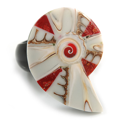 35mm/Red/White/Natural Sea Shell Shape Sea Shell Ring/Handmade/ Slight Variation In Colour/Natural Irregularities - main view