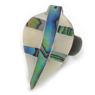 37mm/Silvery/Natural/Abalone Leaf Shape Sea Shell Ring/Handmade/ Slight Variation In Colour/Natural Irregularities