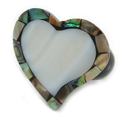 30mm/Silvery Grey/Abalone Heart Shape Sea Shell Ring/Handmade/ Slight Variation In Colour/Natural Irregularities - main view