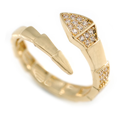 Gold Plated Clear CZ Snake Ring - Size 7 - Size N
