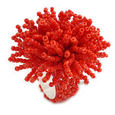 45mm Diameter Red Glass Bead Flower Stretch Ring/ Size M/L - main view