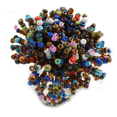 45mm D Multicoloured Glass Bead Flower Stretch Ring/ Size M/L