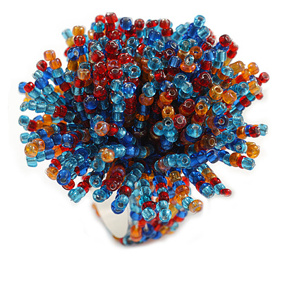 45mm Diameter Red/Orange/Blue Glass Bead Flower Stretch Ring/ Size S/M