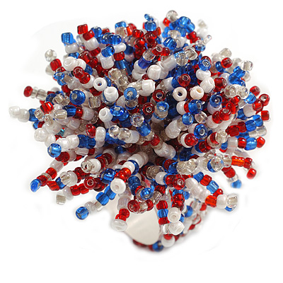 45mm Diameter Red/Blue/Transparent/White Glass Bead Flower Stretch Ring/ Size M - main view