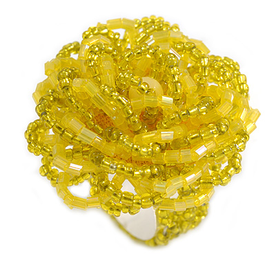 35mm Diameter/Corn/Pineapple Yellow Glass Bead Layered Flower Flex Ring/ Size S/M