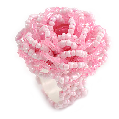 35mm Diameter/ Bubblegum Pink/Lavender Pink Glass Bead Layered Flower Flex Ring/ Size M - main view