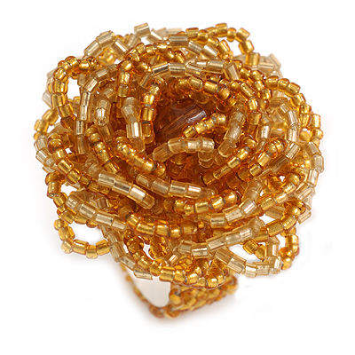 35mm Diameter/Flaxen Yellow/Gold Glass Bead Layered Flower Flex Ring/ Size S/M
