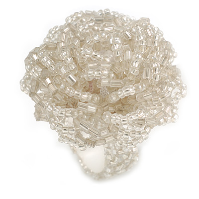 35mm Diameter/Transparent Glass Bead Layered Flower Flex Ring/ Size S