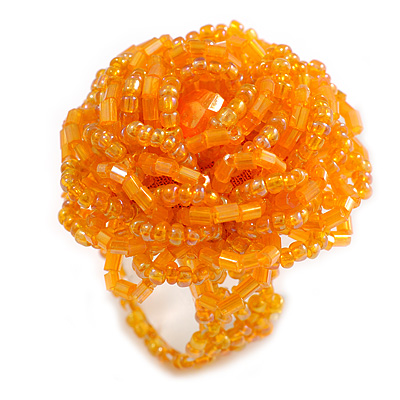 35mm Diameter/Pumpkin Orange Glass Bead Layered Flower Flex Ring/ Size M - main view