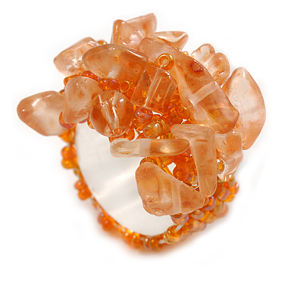 Orange Glass Bead Cluster Band Style Flex Ring/ Size M - main view