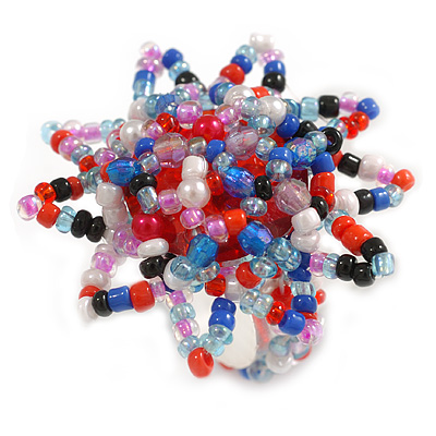 35mm D/Multicoloured Glass/Acrylic Bead Sunflower Stretch Ring - Size S