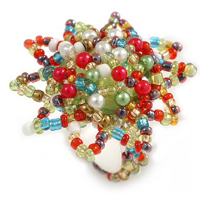 Multicoloured Glass and Acrylic Bead Sunflower Stretch Ring/35mm D/ Size S - main view
