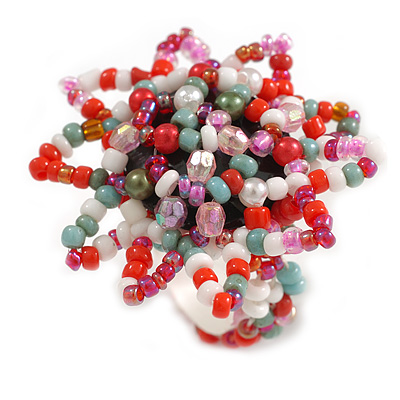 35mm D/Acrylic and Multicoloured Glass Bead Sunflower Stretch Ring - Size M