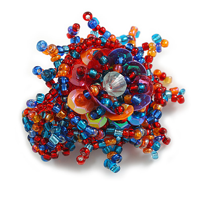 45mm Glass and Sequin Star Flex Ring/Red/Blue/Orange/Size M