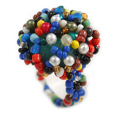 20mm D/Acrylic and Glass Bead Button-shaped Flex Ring (Multi) - Size S/M - main view