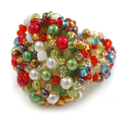 20mm D/Glass and Acrylic Bead Button-shaped Flex Ring (Multicoloured) - Size S/M - main view