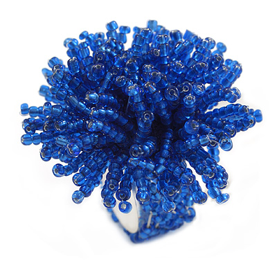 45mm Diameter Cobalt Blue Glass Bead Flower Stretch Ring/ Size M - main view