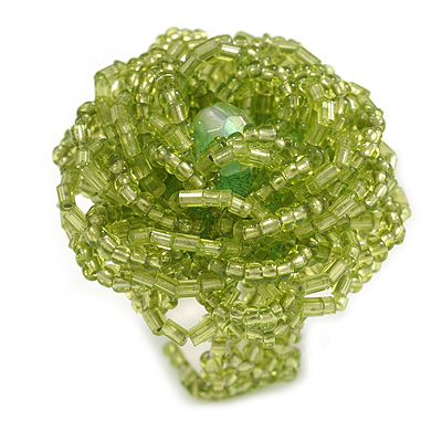 Shiny Lime Green Glass Bead Flower Stretch Ring/ 40mm Diameter - main view