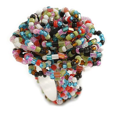 40mm Diameter/Multicoloured Glass Bead Layered Flower Flex Ring/ Size M/L - main view