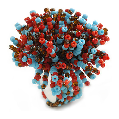 45mm Diameter Multicoloured Glass Bead Flower Stretch Ring/Light Blue/Red/Amber/Size M - main view