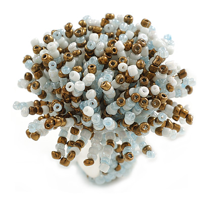 45mm Diameter Multicoloured Glass Bead Flower Stretch Ring/White/Bronze/Light Blue/Size M - main view