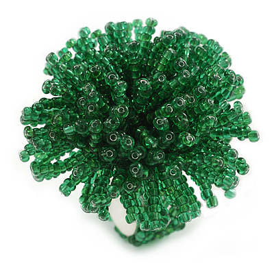 45mm Diameter Shiny Green Glass Bead Flower Stretch Ring/Size M - main view