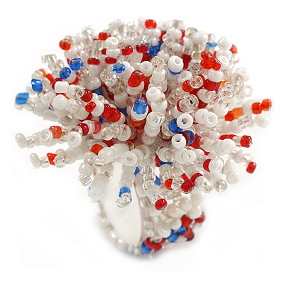45mm Diameter Multicoloured Glass Bead Flower Stretch Ring/White/Red/Blue/Transparent/Size M - main view