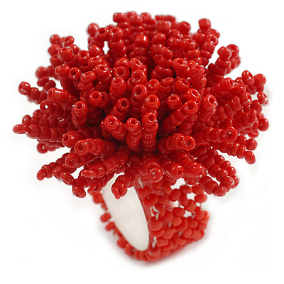 45mm Diameter Maroon Red Glass Bead Flower Stretch Ring/ Size M