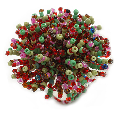45mm Diameter Multicoloured Glass Bead Flower Stretch Ring/Green/Red/Pink/Amber/Size M