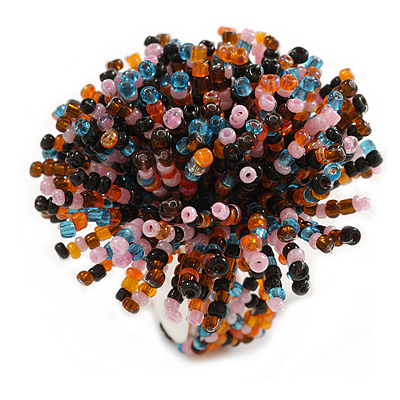 45mm Diameter Multicoloured Glass Bead Flower Stretch Ring/Orange/Black/Pink/Blue/Size M - main view