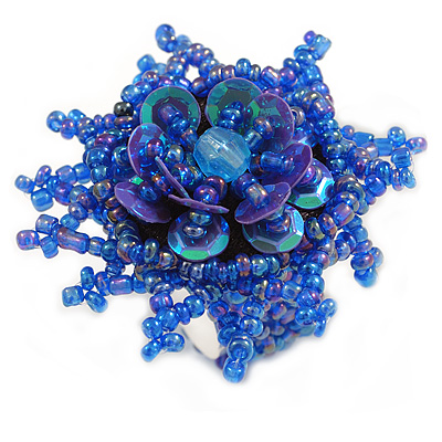 45mm D Shiny Blue Glass and Sequin Star Flex Ring/Size M - main view