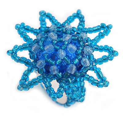 35mm D/Turquoise Blue Glass and Acrylic Bead Sunflower Stretch Ring - Size M/L - main view