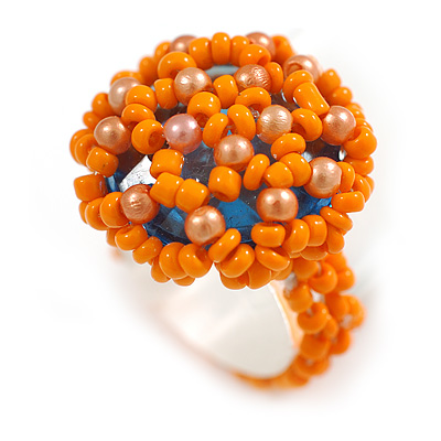 20mm D/Glass and Acrylic Bead Button-shaped Flex Ring (Orange) - Size S