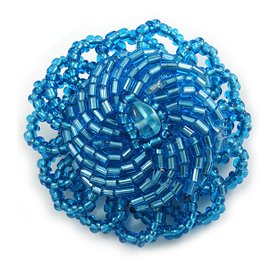 40mm Diameter/Aqua Blue Glass Bead Daisy Flower Flex Ring/ Size M - main view