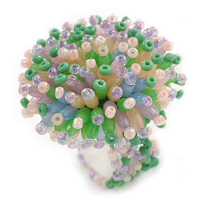 40mm Diameter/ Pink/Green/Lavender Acrylic/Glass Bead Daisy Flower Flex Ring - Size M - main view