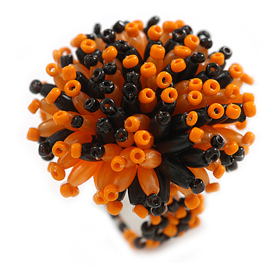 40mm Diameter/ Black/Orange Acrylic/Glass Bead Daisy Flower Flex Ring - Size M - main view