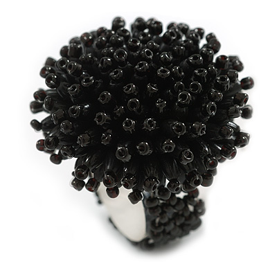 40mm Diameter/ Black Acrylic/Glass Bead Daisy Flower Flex Ring - Size M - main view