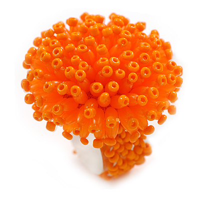 40mm Diameter/ Orange Acrylic/Glass Bead Daisy Flower Flex Ring - Size M - main view