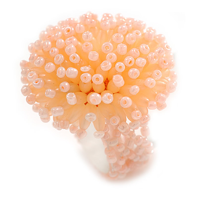 40mm Diameter/ Peach Acrylic/Glass Bead Daisy Flower Flex Ring - Size M