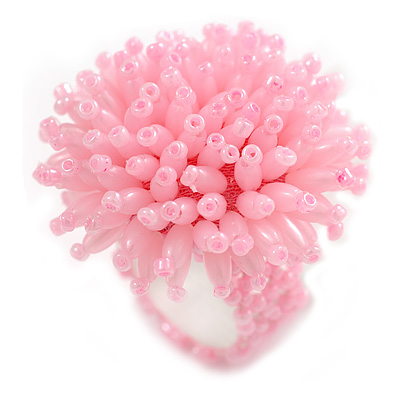 35mm Diameter/Baby Pink Acrylic/Glass Bead Daisy Flower Flex Ring - Size M - main view