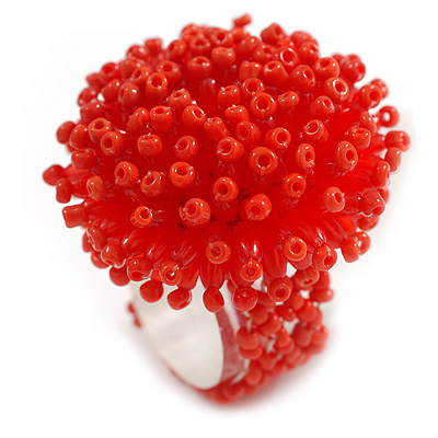 40mm Diameter/ Red Acrylic/Glass Bead Daisy Flower Flex Ring - Size M - main view